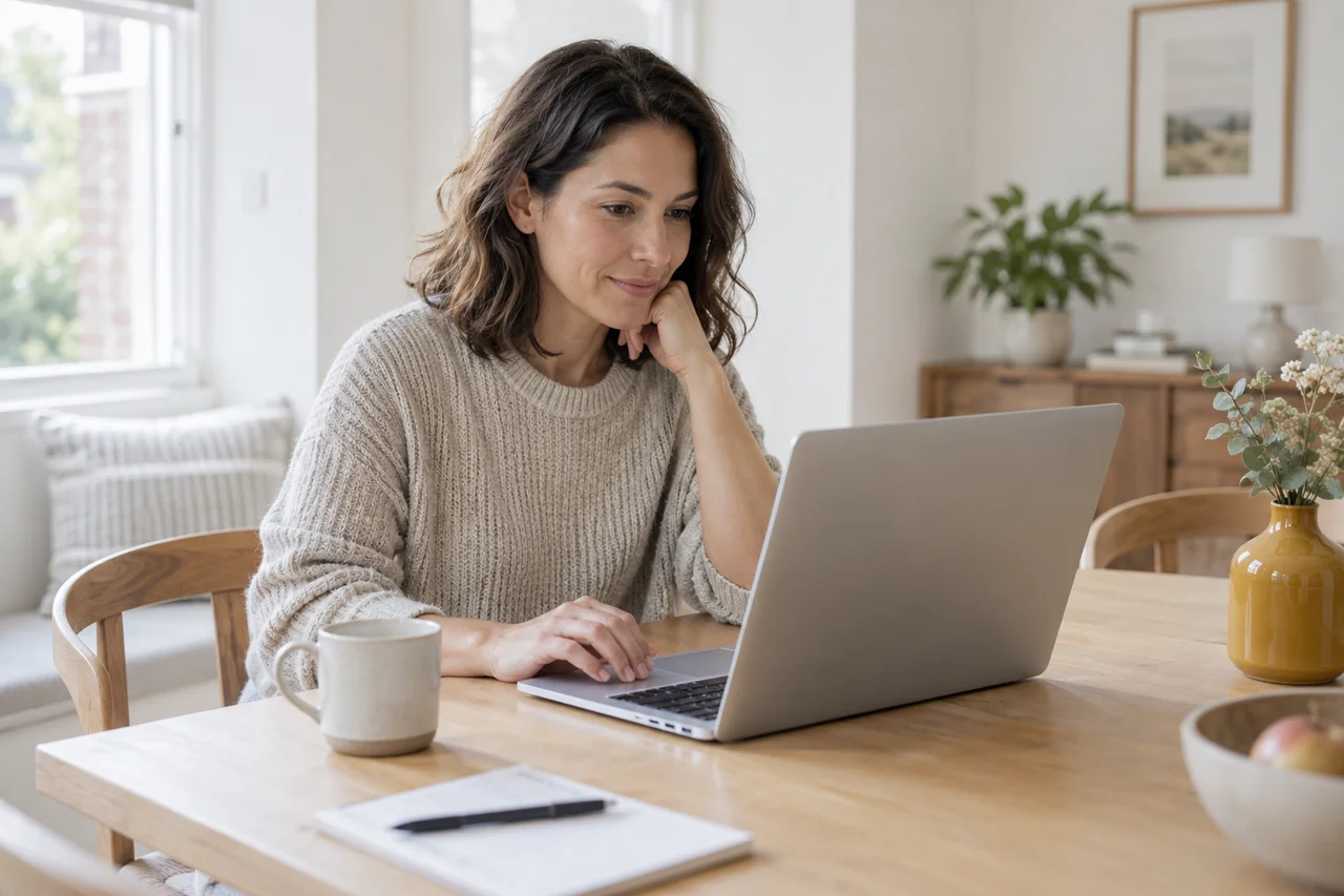 A woman comparing her shopping options on a laptop