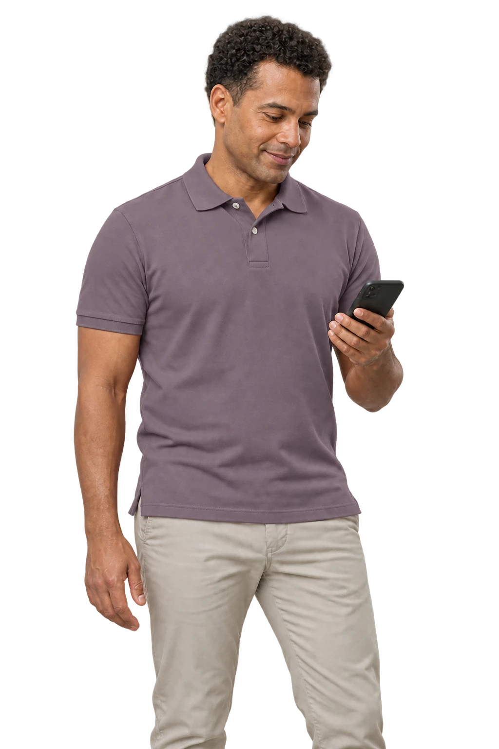 A shopper checking his phone before choosing an offer