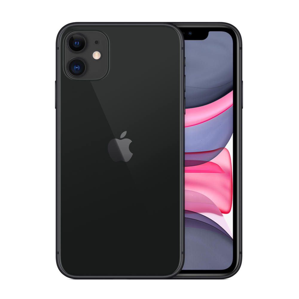 Supplied Apple iPhone 11 packshot in Black, front and back