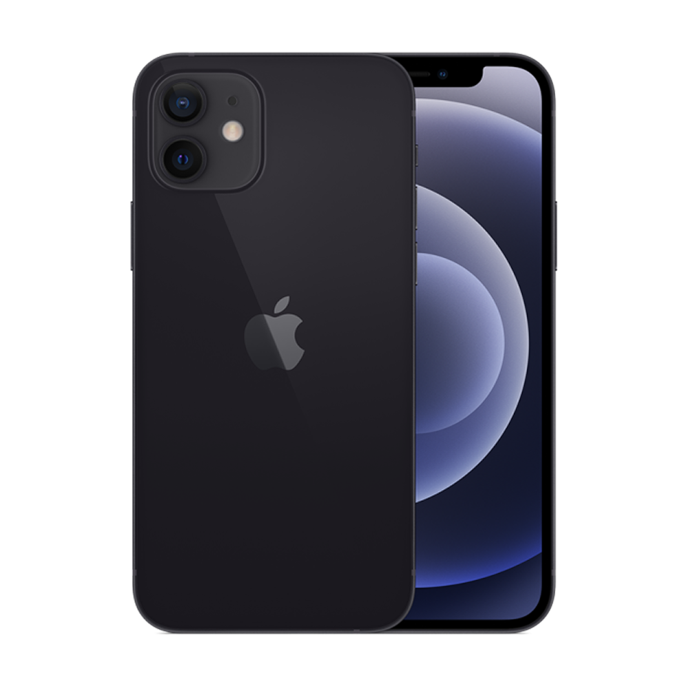 Supplied Apple iPhone 12 packshot in Black, front and back