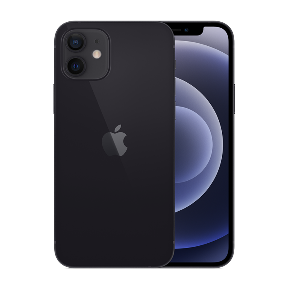 Supplied Apple iPhone 12 mini packshot in Black, front and back