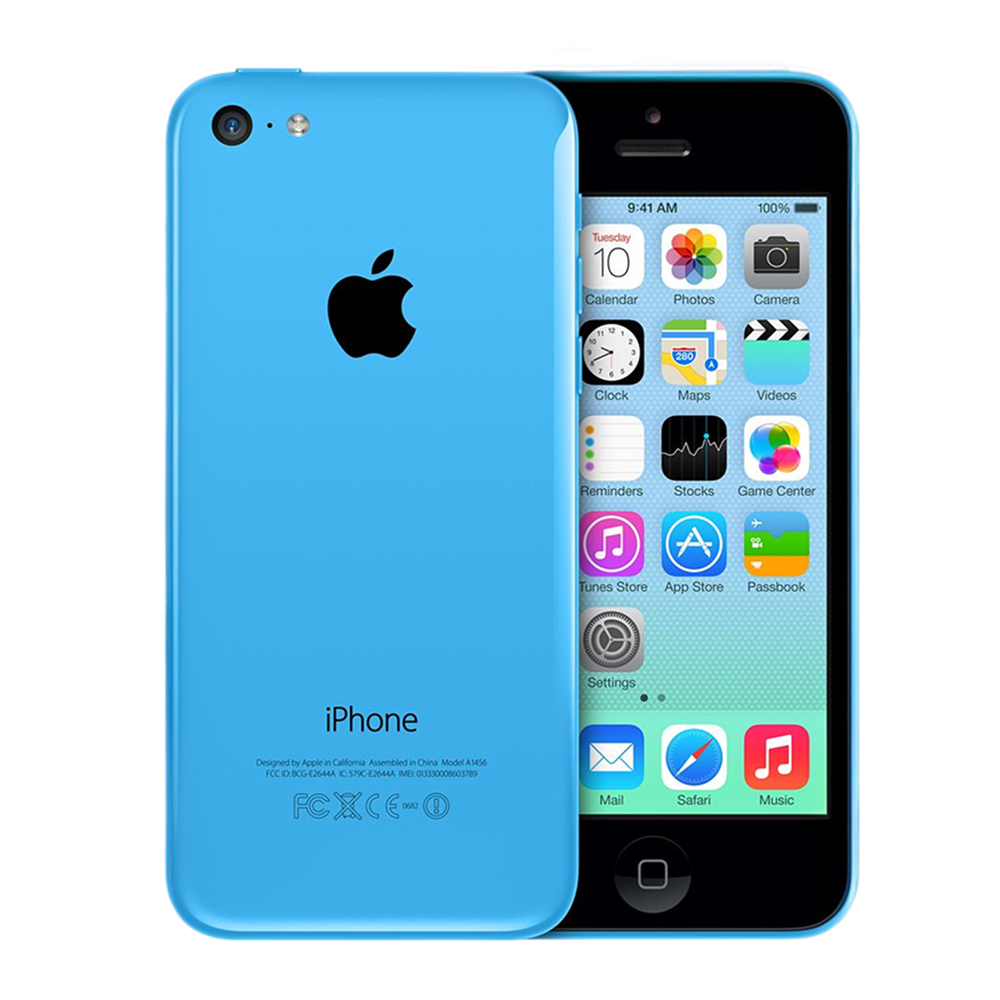 Supplied Apple iPhone 5c packshot in Blue, front and back