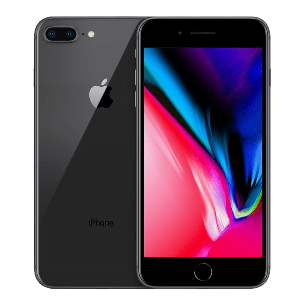 Supplied Apple iPhone 8 Plus model image in Space Gray, front and back