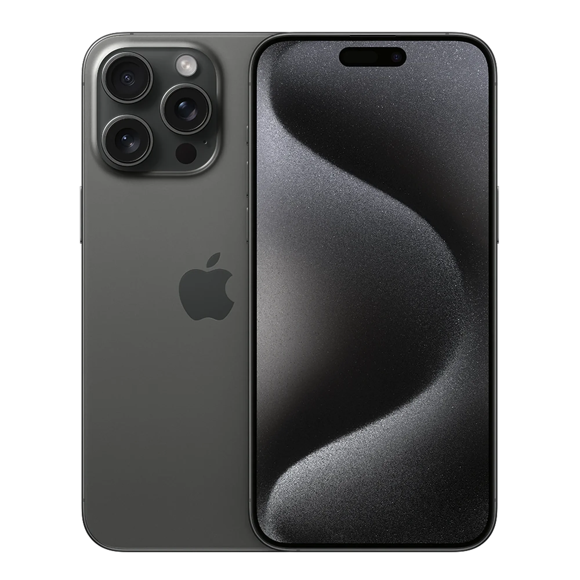 Supplied Apple iPhone 15 Pro in Black Titanium model image, front and back