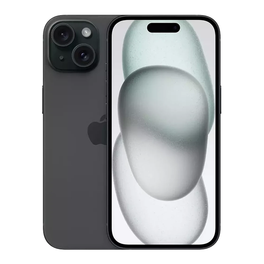 Supplied Apple iPhone 15 Plus 128GB in Black model image, front and back