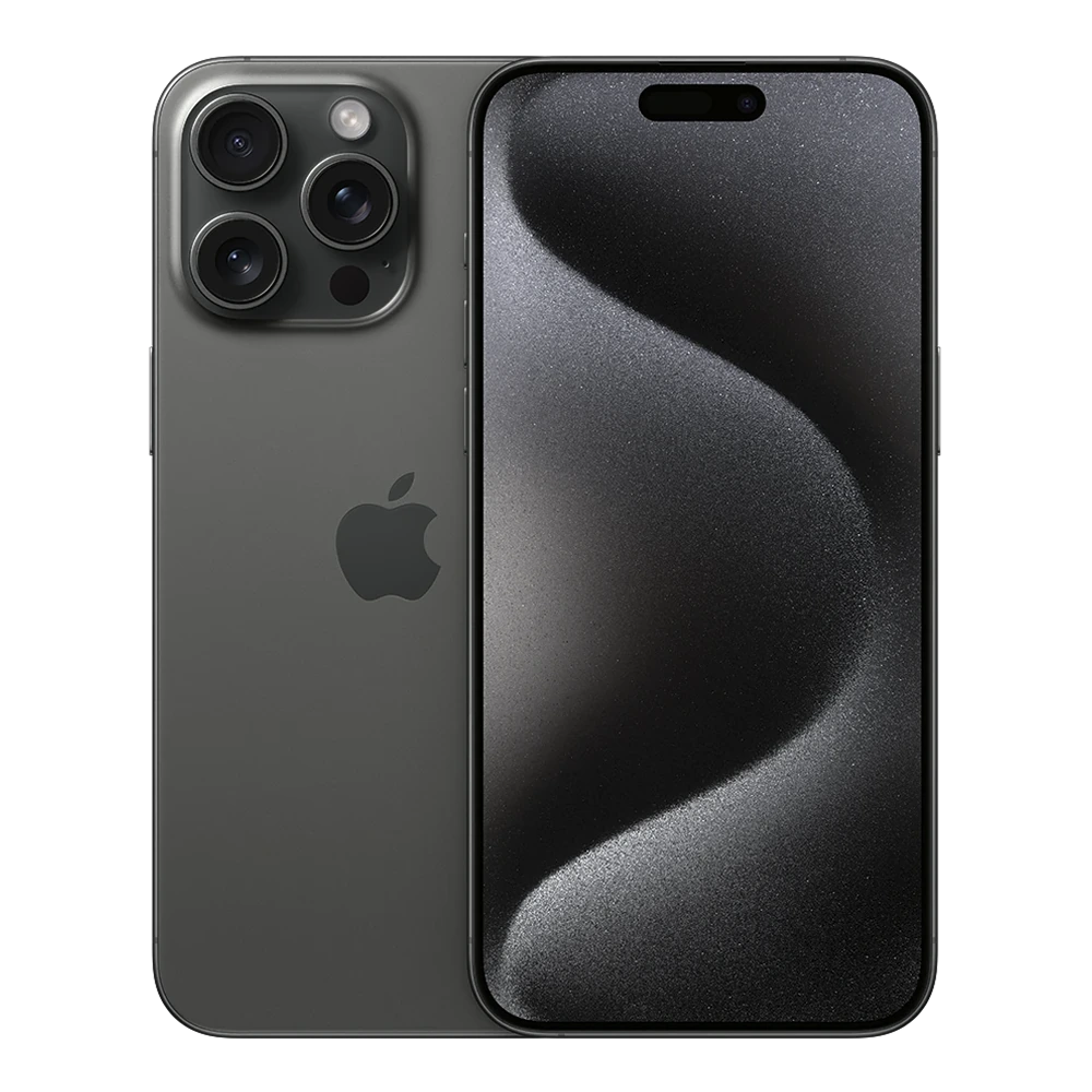 Supplied Apple iPhone 15 Pro Max 1TB in Black Titanium model image, front and back
