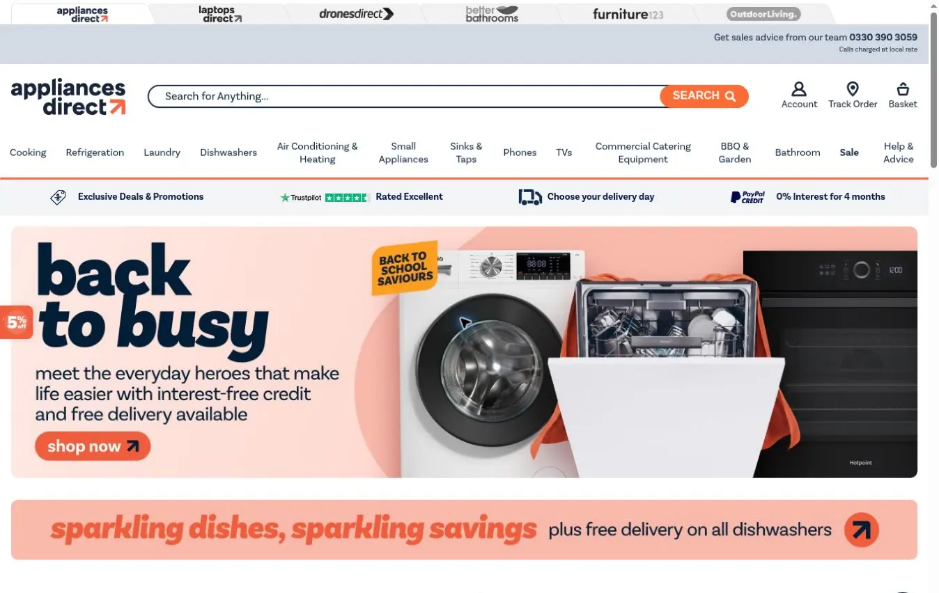Appliances Direct desktop website preview