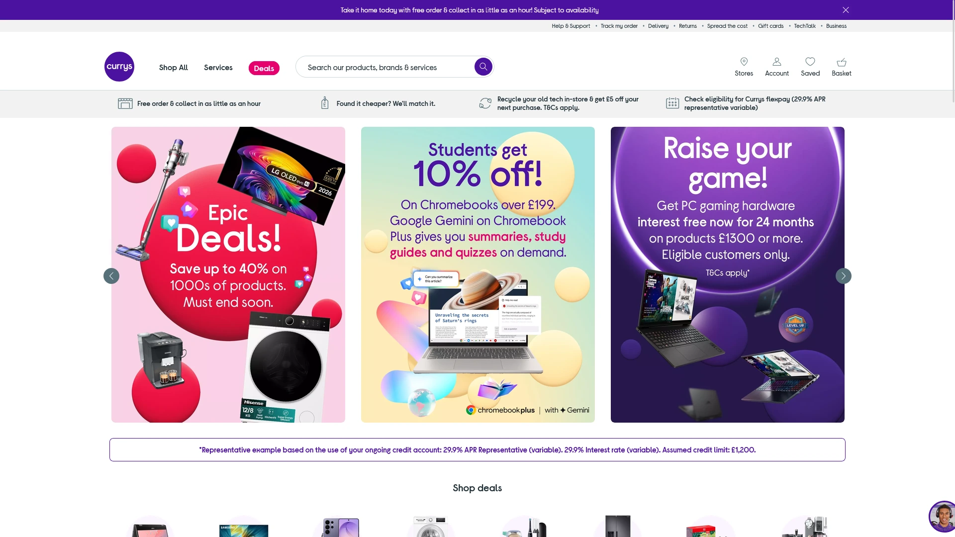 Currys desktop website preview