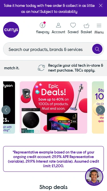 Currys mobile website preview